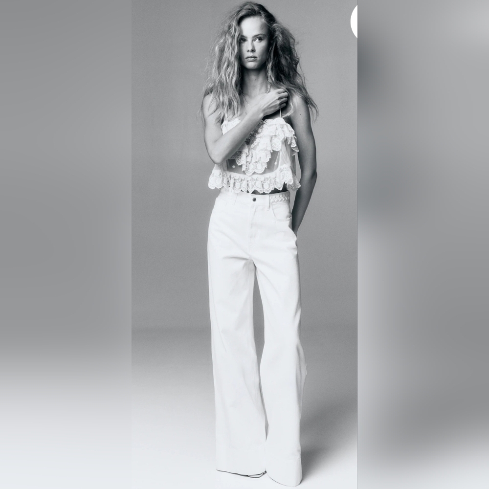 H&M SEALED! NWT! Wide High Jeans #1261751 in White. Sz 4. R2S!! - Picture 2 of 11